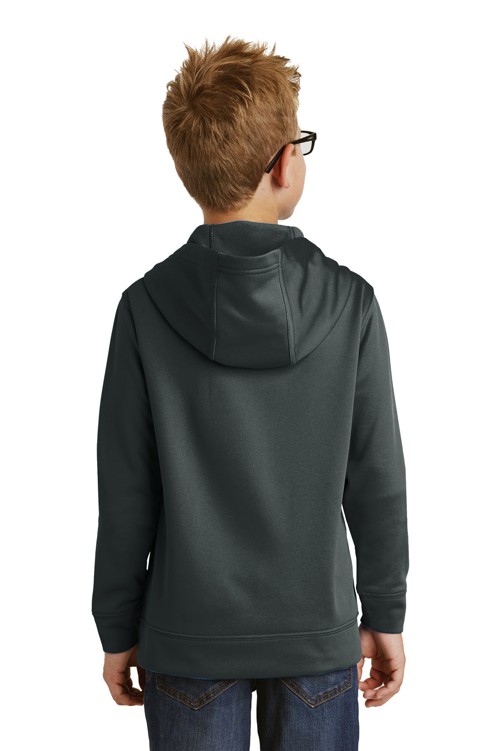 Port & Company PC590YH Youth Dry Zone Performance Moisture Wicking Fleece Hooded Sweatshirt Hoodie Jet Black Model Back