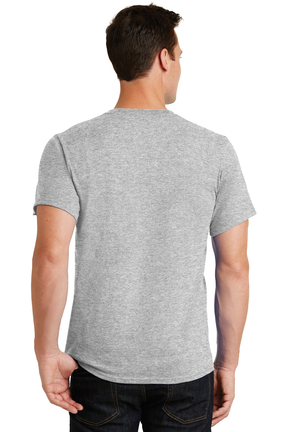 Port & Company PC61/PC61T Mens Essential Short Sleeve Crewneck T-Shirt Ash Grey Model Back