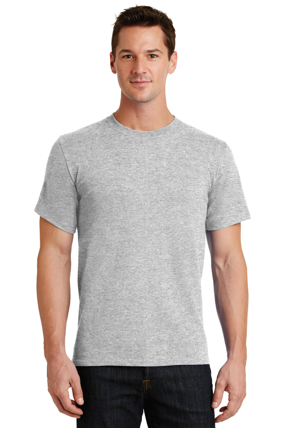 Port & Company PC61/PC61T Mens Essential Short Sleeve Crewneck T-Shirt Ash Grey Model Front