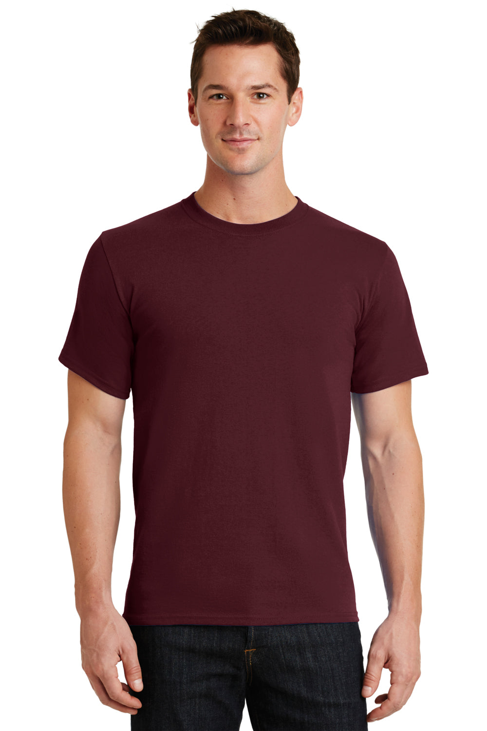 Port & Company PC61/PC61T Mens Essential Short Sleeve Crewneck T-Shirt Athletic Maroon Model Front