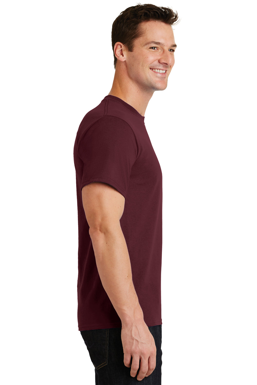 Port & Company PC61/PC61T Mens Essential Short Sleeve Crewneck T-Shirt Athletic Maroon Model Side