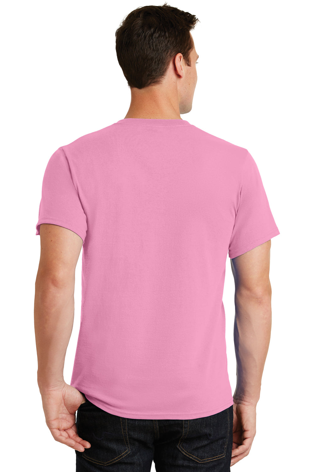 Port & Company PC61/PC61T Mens Essential Short Sleeve Crewneck T-Shirt Candy Pink Model Back