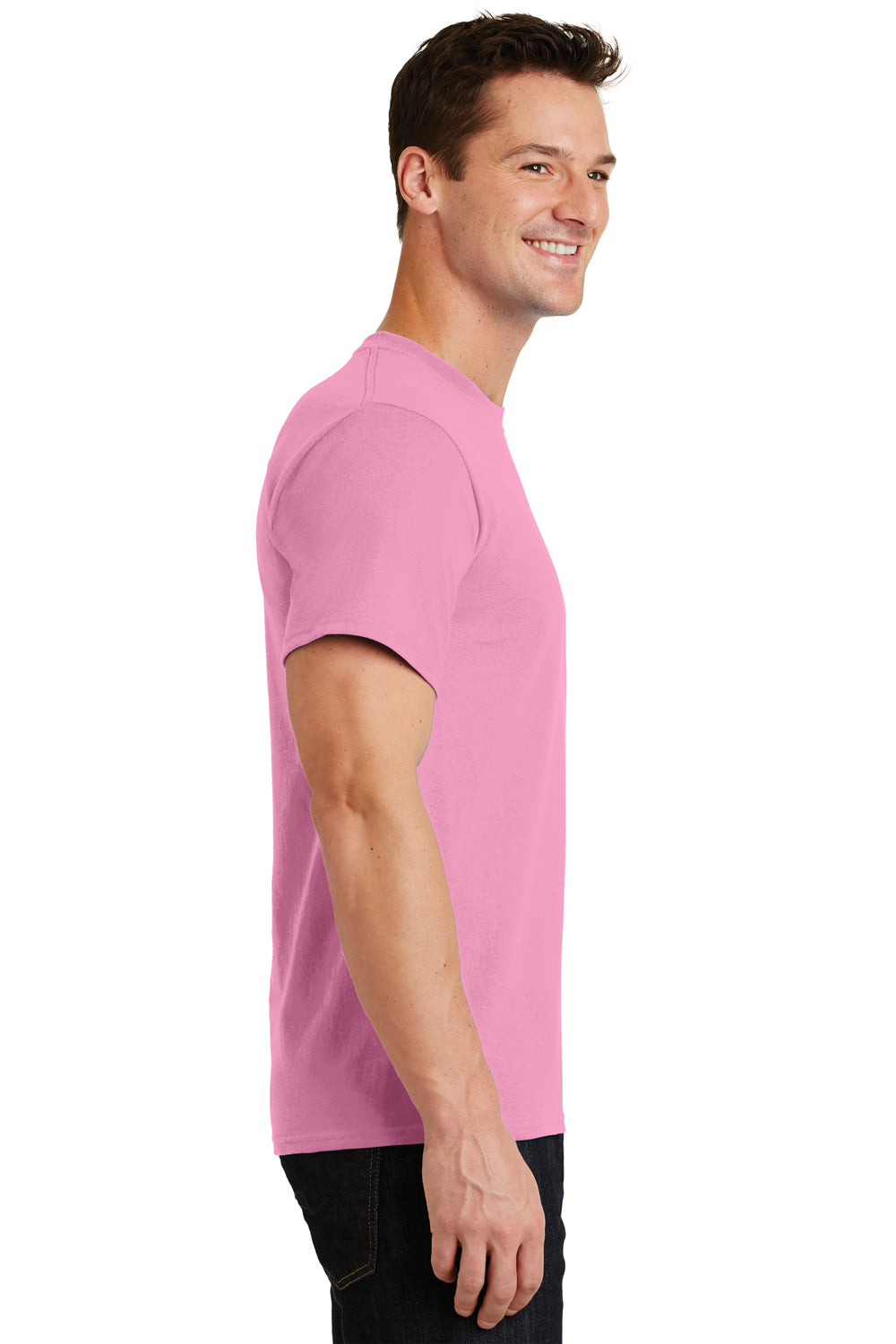 Port & Company PC61/PC61T Mens Essential Short Sleeve Crewneck T-Shirt Candy Pink Model Side