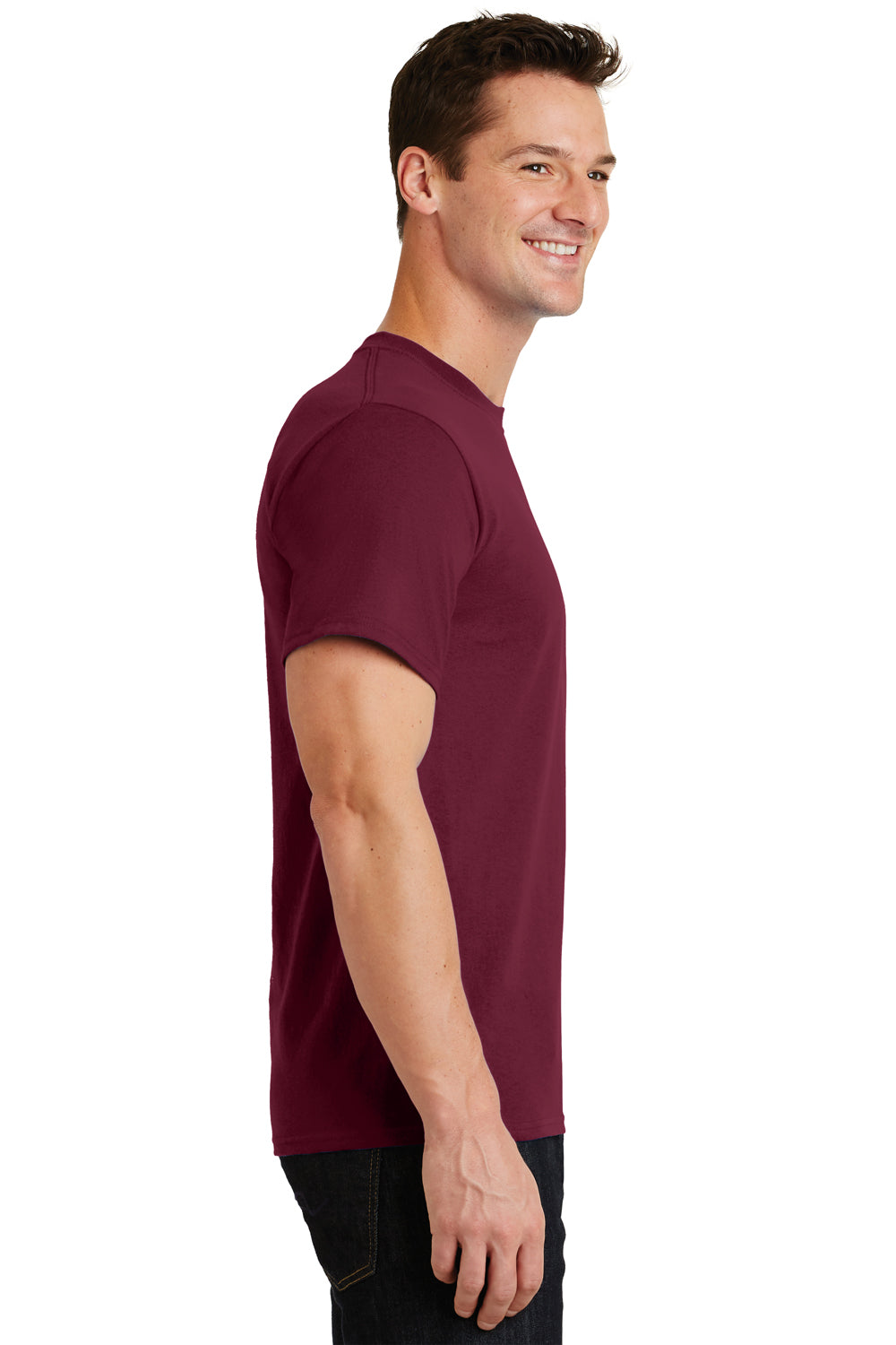 Port & Company PC61/PC61T Mens Essential Short Sleeve Crewneck T-Shirt Cardinal Red Model Side