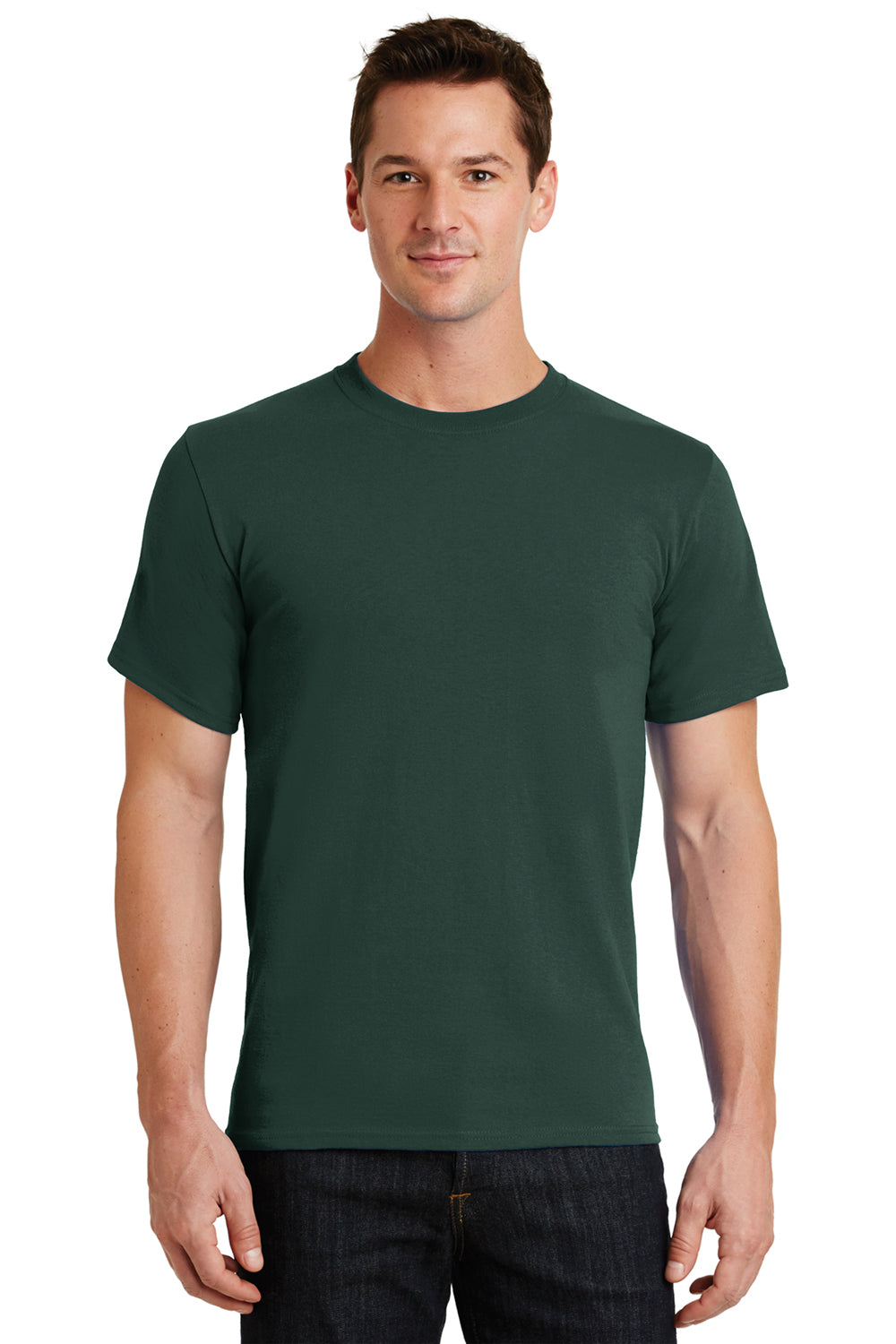 Port & Company PC61/PC61T Mens Essential Short Sleeve Crewneck T-Shirt Dark Green Model Front