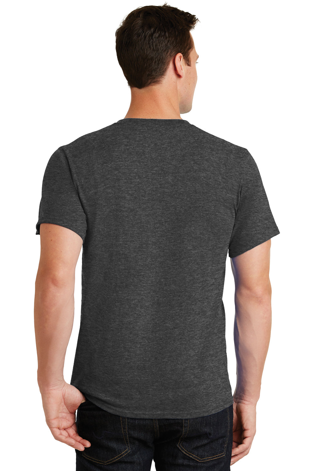 Port & Company PC61/PC61T Mens Essential Short Sleeve Crewneck T-Shirt Heather Dark Grey Model Back