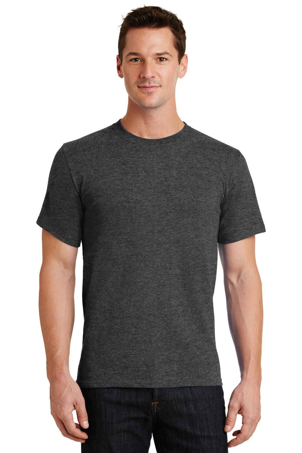 Port & Company PC61/PC61T Mens Essential Short Sleeve Crewneck T-Shirt Heather Dark Grey Model Front