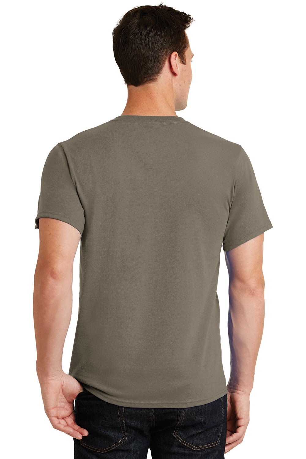 Port & Company PC61/PC61T Mens Essential Short Sleeve Crewneck T-Shirt Dusty Brown Model Back