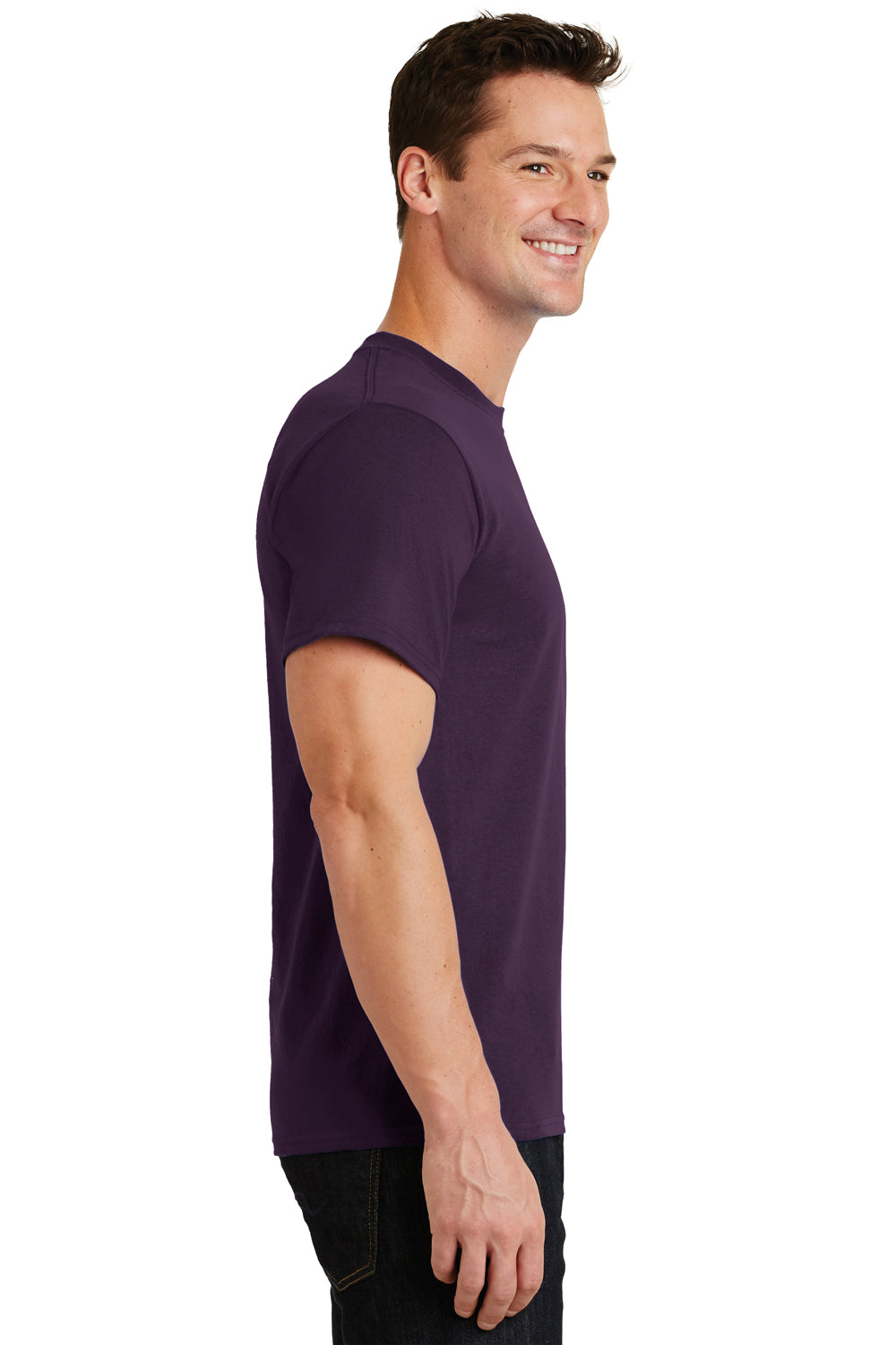 Port & Company PC61/PC61T Mens Essential Short Sleeve Crewneck T-Shirt Eggplant Purple Model Side