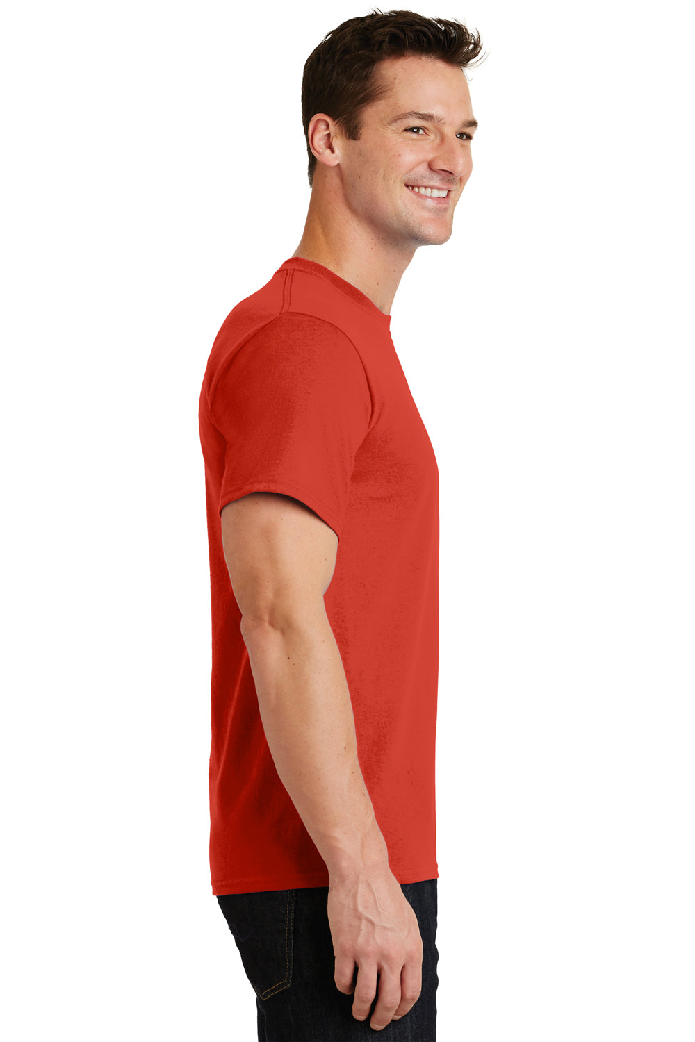 Port & Company PC61/PC61T Mens Essential Short Sleeve Crewneck T-Shirt Fiery Red Model Side