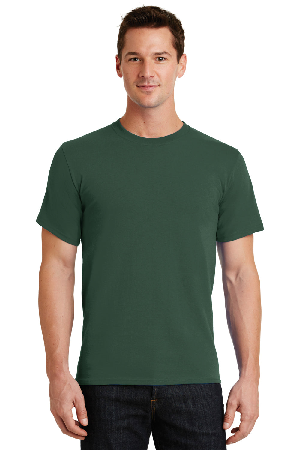 Port & Company PC61/PC61T Mens Essential Short Sleeve Crewneck T-Shirt Forest Green Model Front