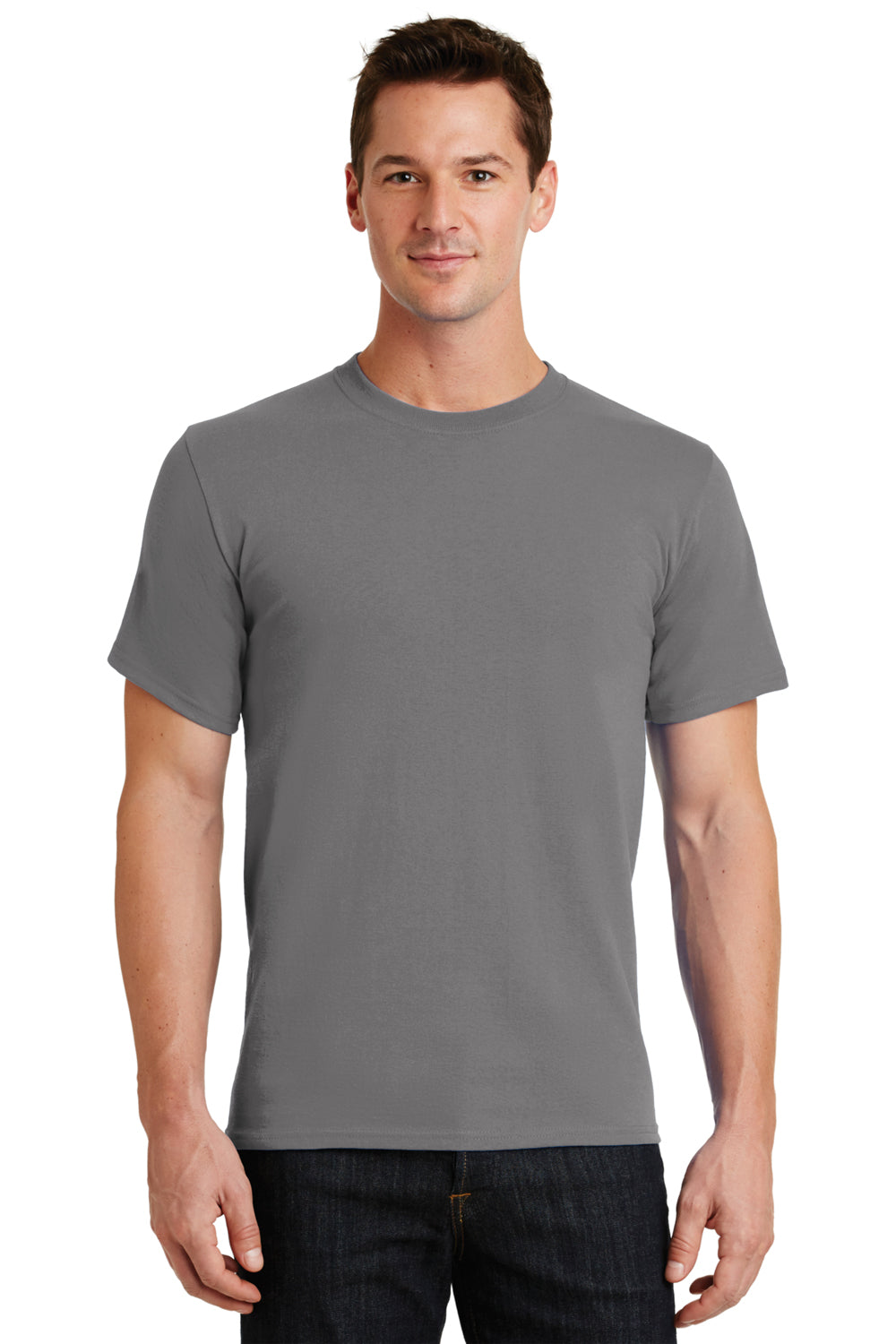 Port & Company PC61/PC61T Mens Essential Short Sleeve Crewneck T-Shirt Medium Grey Model Front