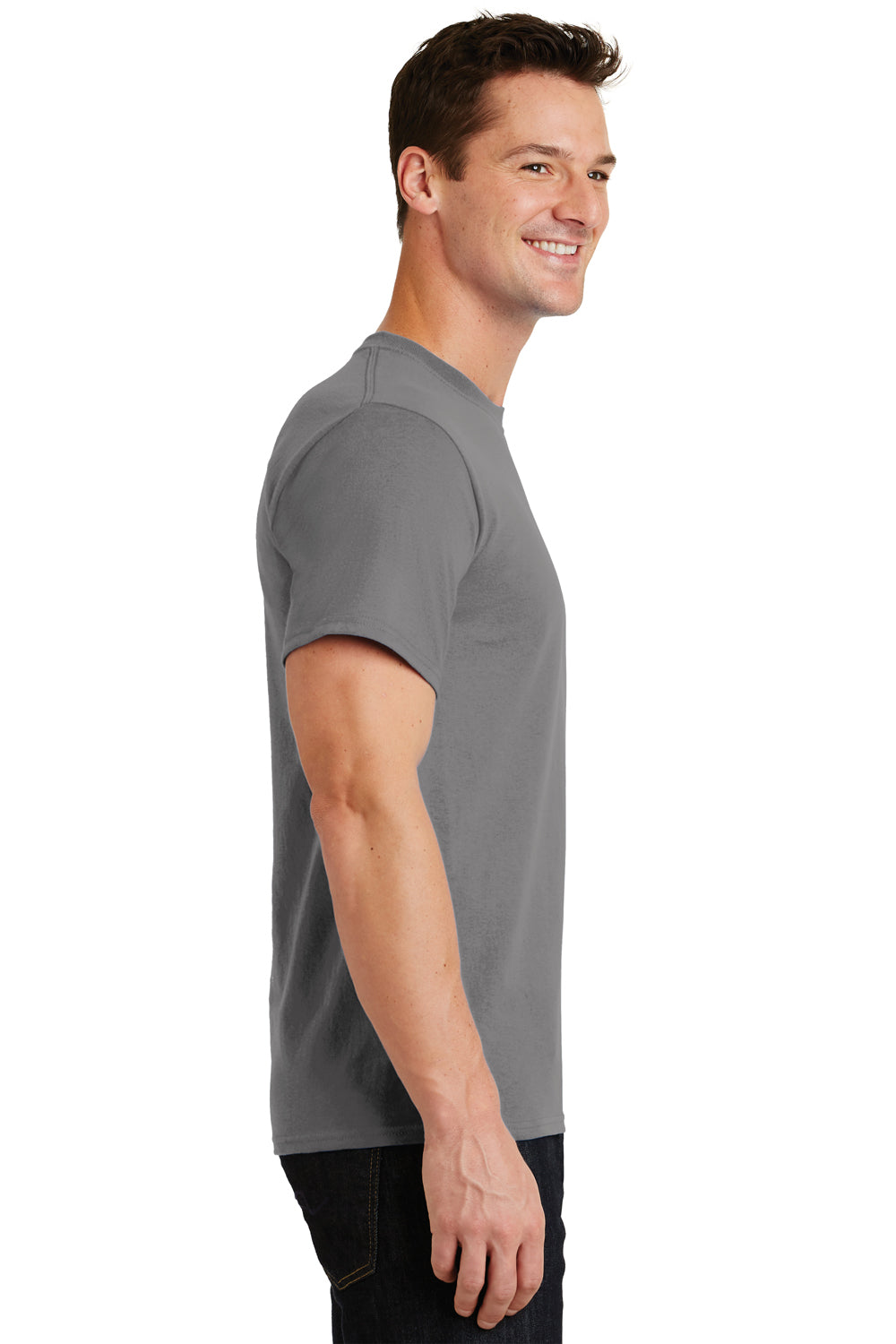 Port & Company PC61/PC61T Mens Essential Short Sleeve Crewneck T-Shirt Medium Grey Model Side