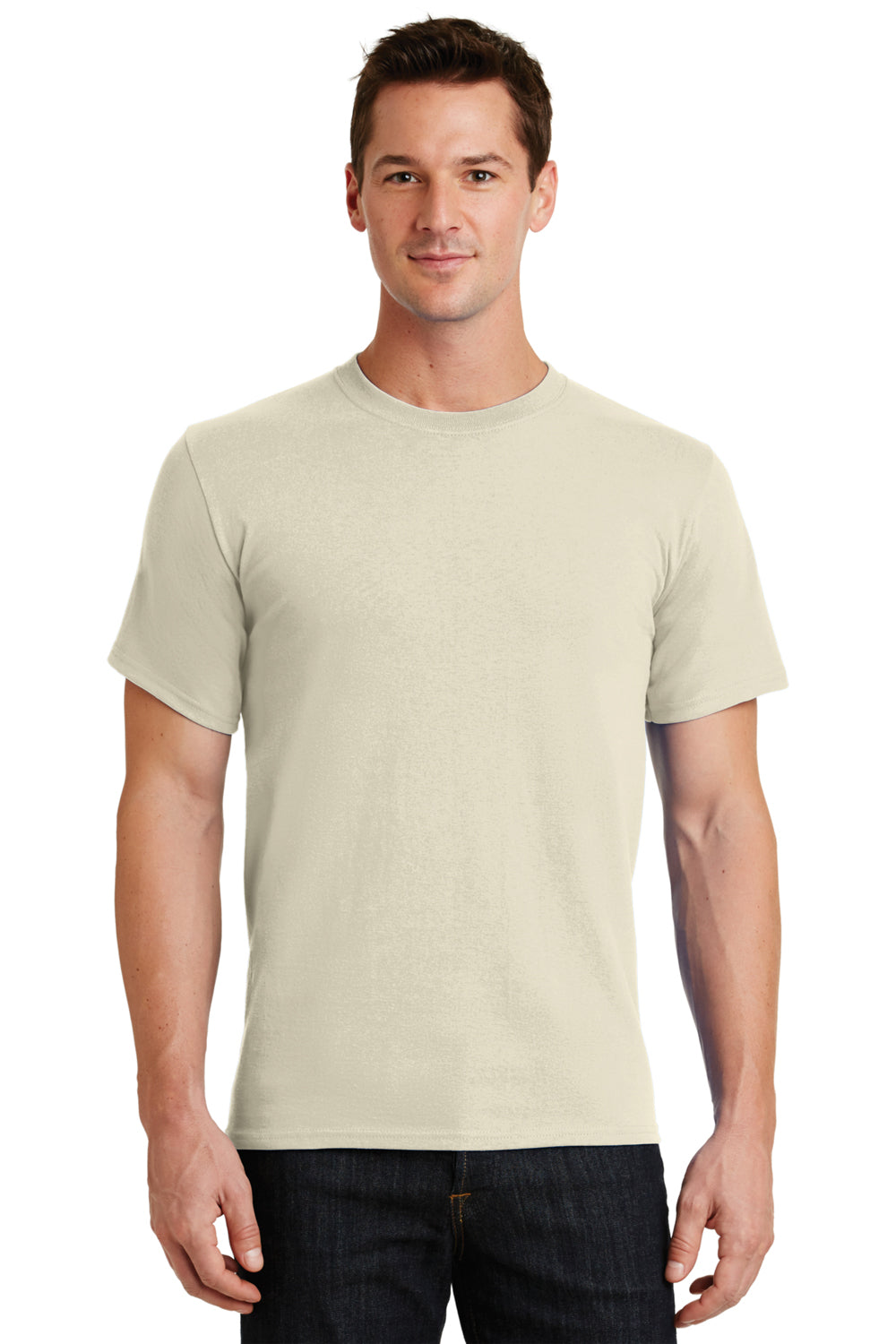 Port & Company PC61/PC61T Mens Essential Short Sleeve Crewneck T-Shirt Natural Model Front