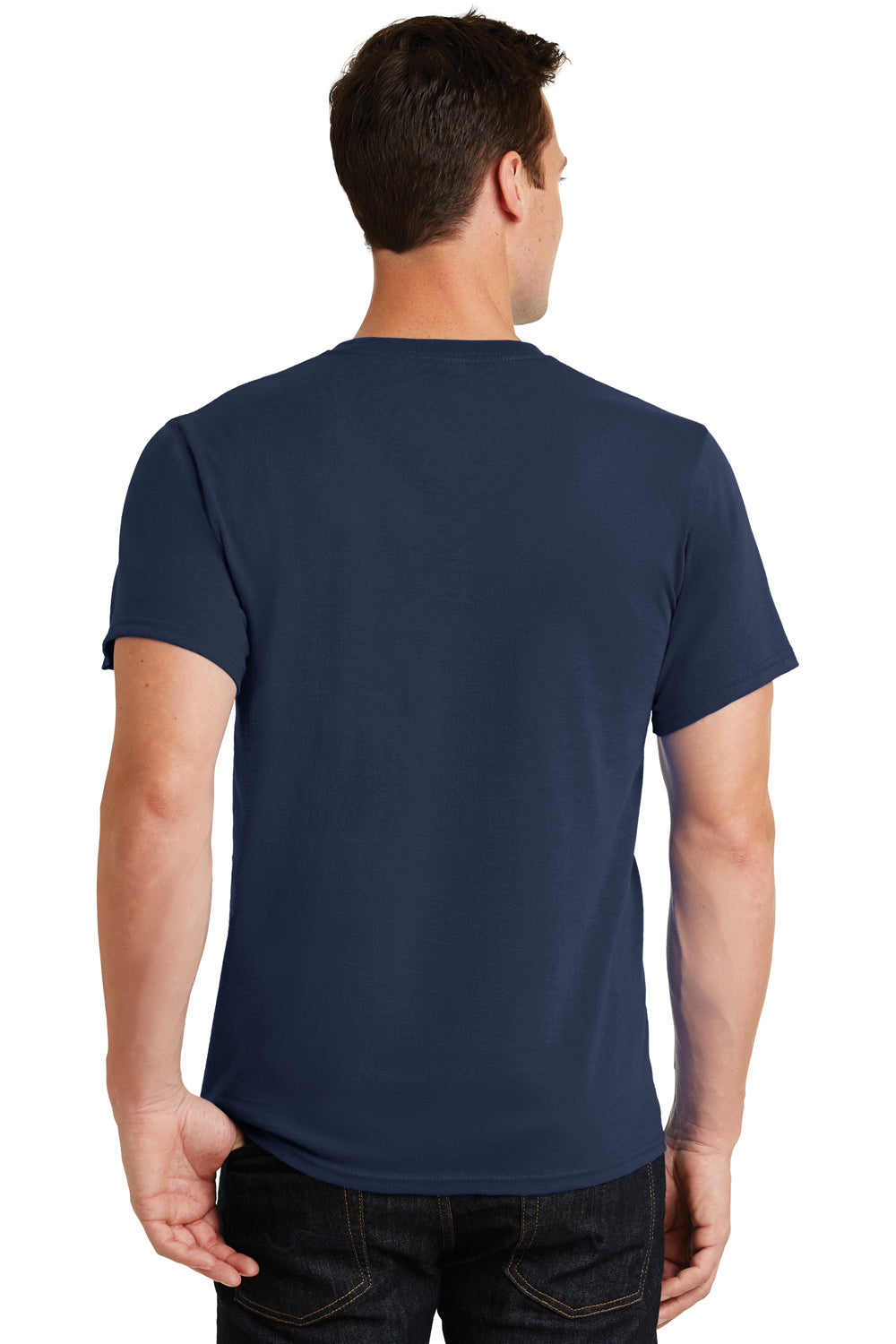 Port & Company PC61/PC61T Mens Essential Short Sleeve Crewneck T-Shirt Navy Blue Model Back