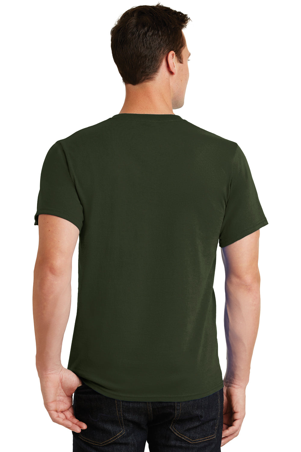 Port & Company PC61/PC61T Mens Essential Short Sleeve Crewneck T-Shirt Olive Green Model Back