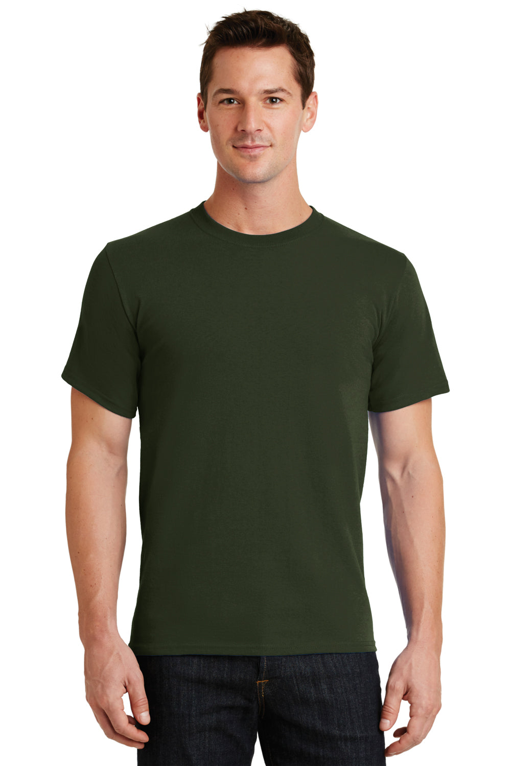 Port & Company PC61/PC61T Mens Essential Short Sleeve Crewneck T-Shirt Olive Green Model Front