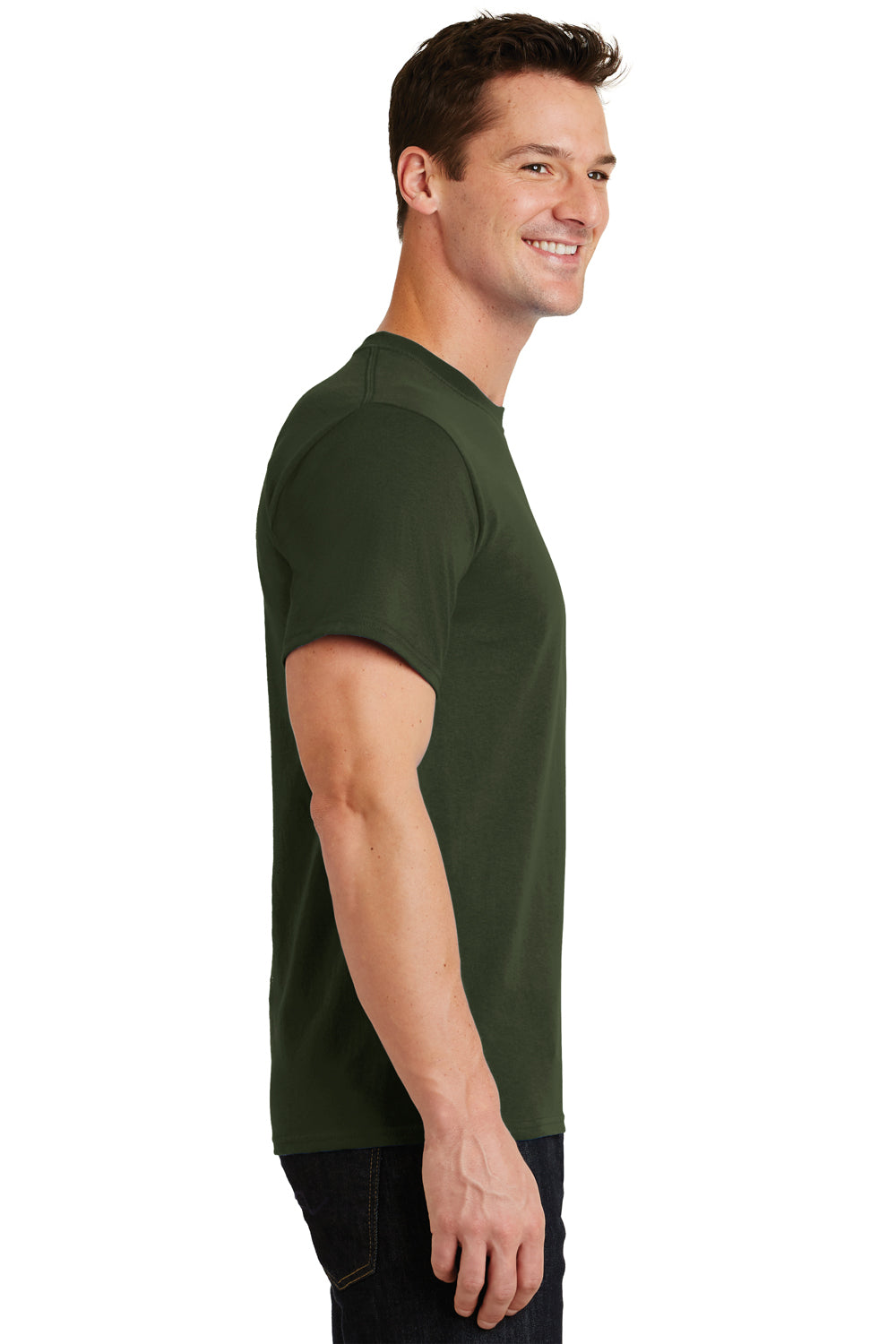 Port & Company PC61/PC61T Mens Essential Short Sleeve Crewneck T-Shirt Olive Green Model Side