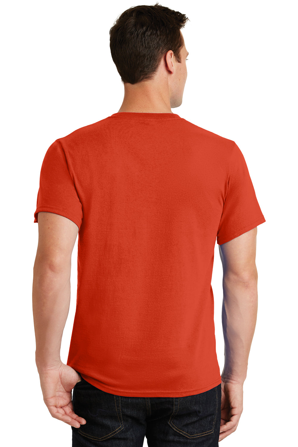 Port & Company PC61/PC61T Mens Essential Short Sleeve Crewneck T-Shirt Orange Model Back