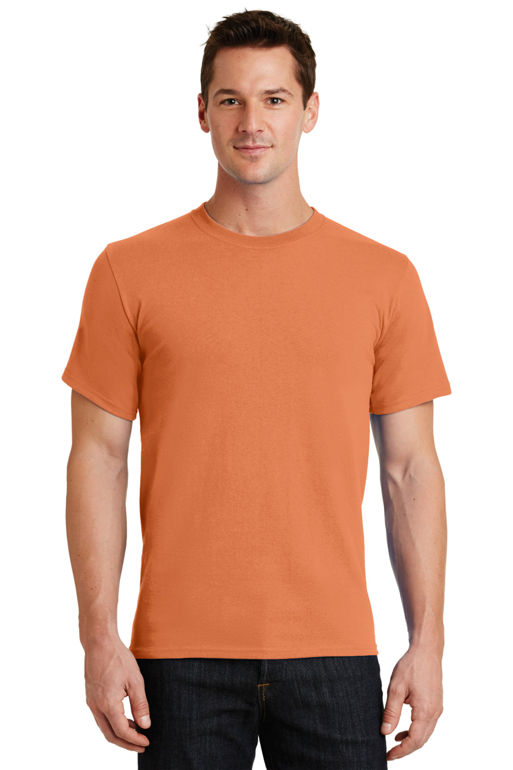 Port & Company PC61/PC61T Mens Essential Short Sleeve Crewneck T-Shirt Orange Sherbet Model Front