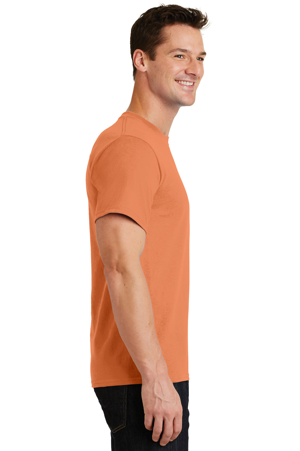 Port & Company PC61/PC61T Mens Essential Short Sleeve Crewneck T-Shirt Orange Sherbet Model Side