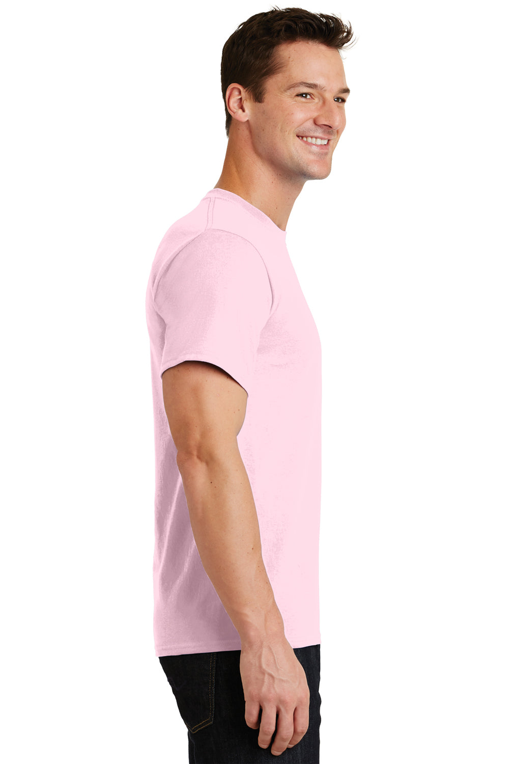 Port & Company PC61/PC61T Mens Essential Short Sleeve Crewneck T-Shirt Pale Pink Model Side