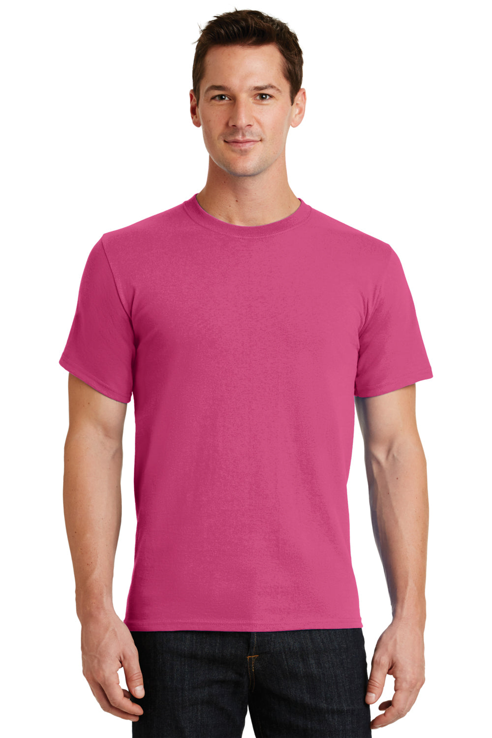 Port & Company PC61/PC61T Mens Essential Short Sleeve Crewneck T-Shirt Sangria Pink Model Front