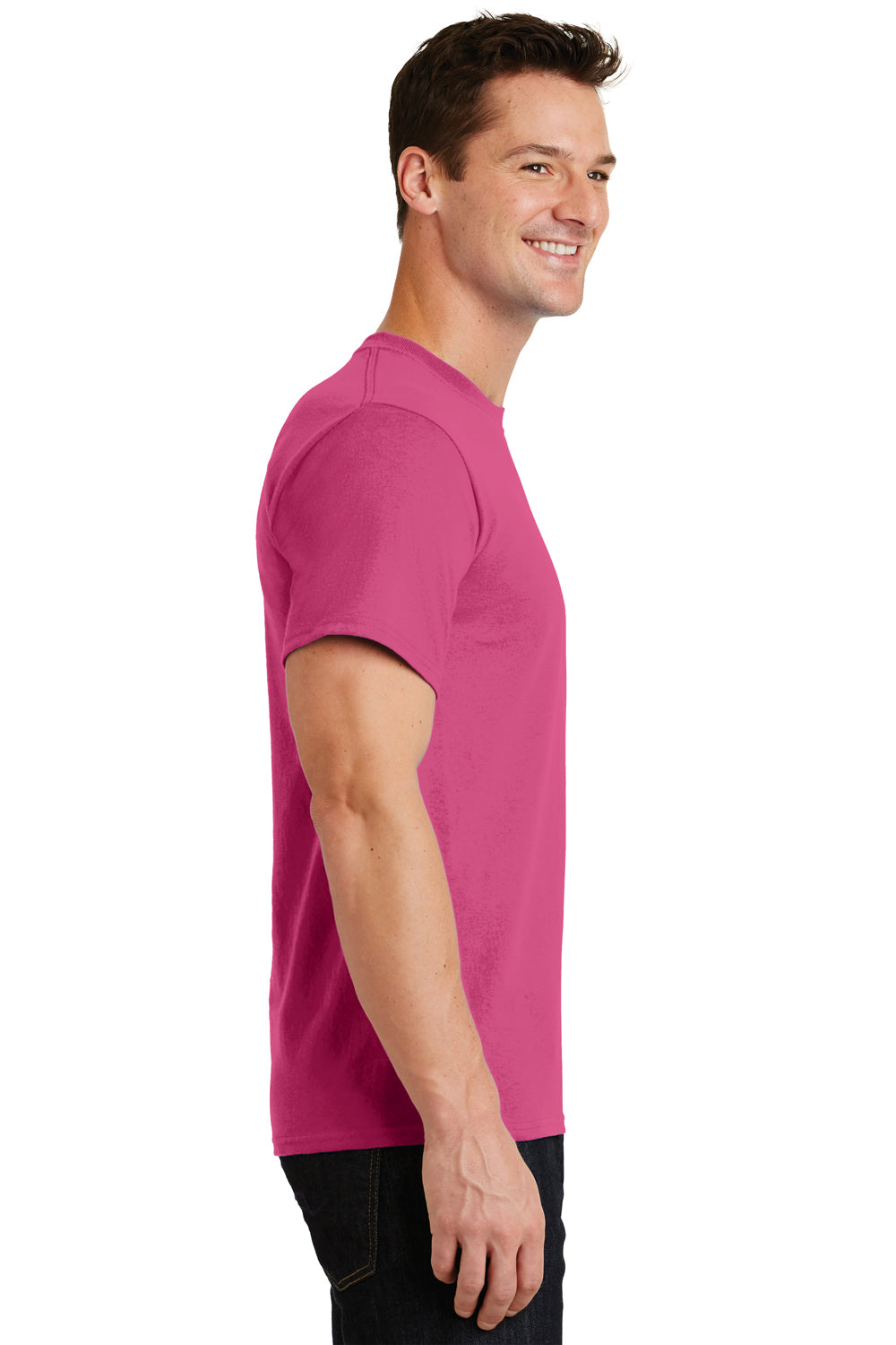 Port & Company PC61/PC61T Mens Essential Short Sleeve Crewneck T-Shirt Sangria Pink Model Side