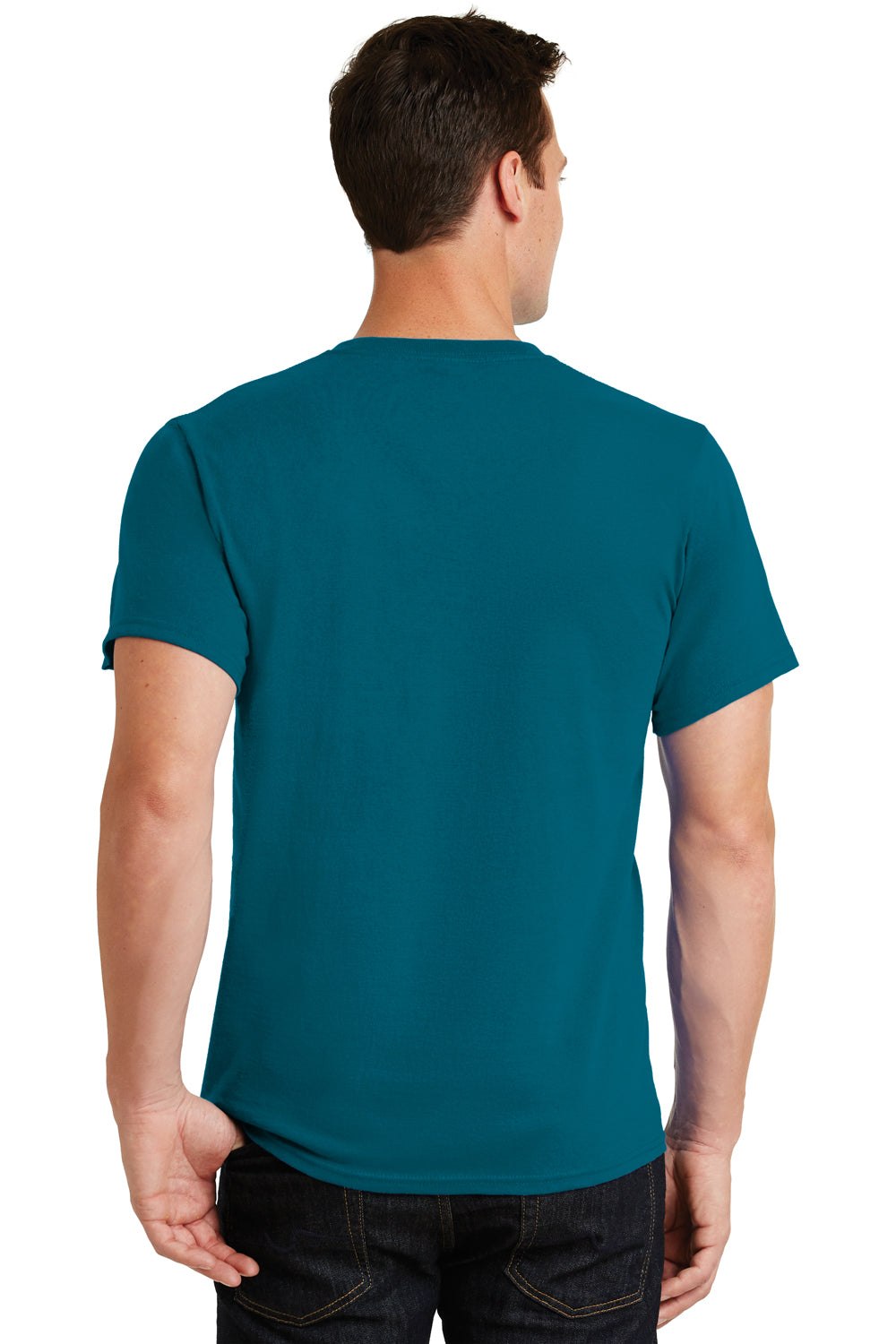 Port & Company PC61/PC61T Mens Essential Short Sleeve Crewneck T-Shirt Teal Green Model Back