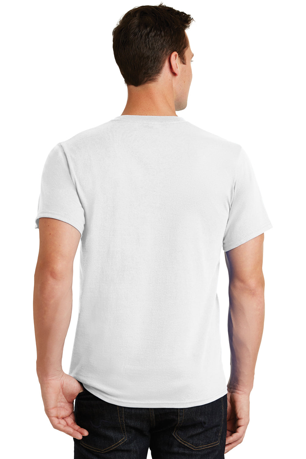 Port & Company PC61/PC61T Mens Essential Short Sleeve Crewneck T-Shirt White Model Back