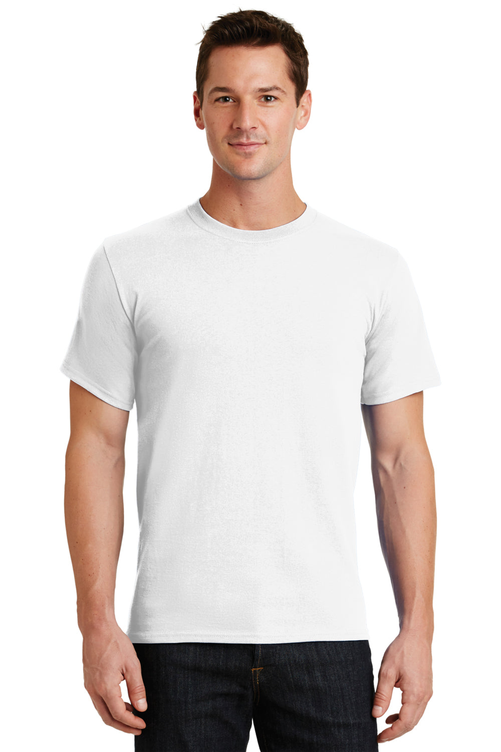 Port & Company PC61/PC61T Mens Essential Short Sleeve Crewneck T-Shirt White Model Front