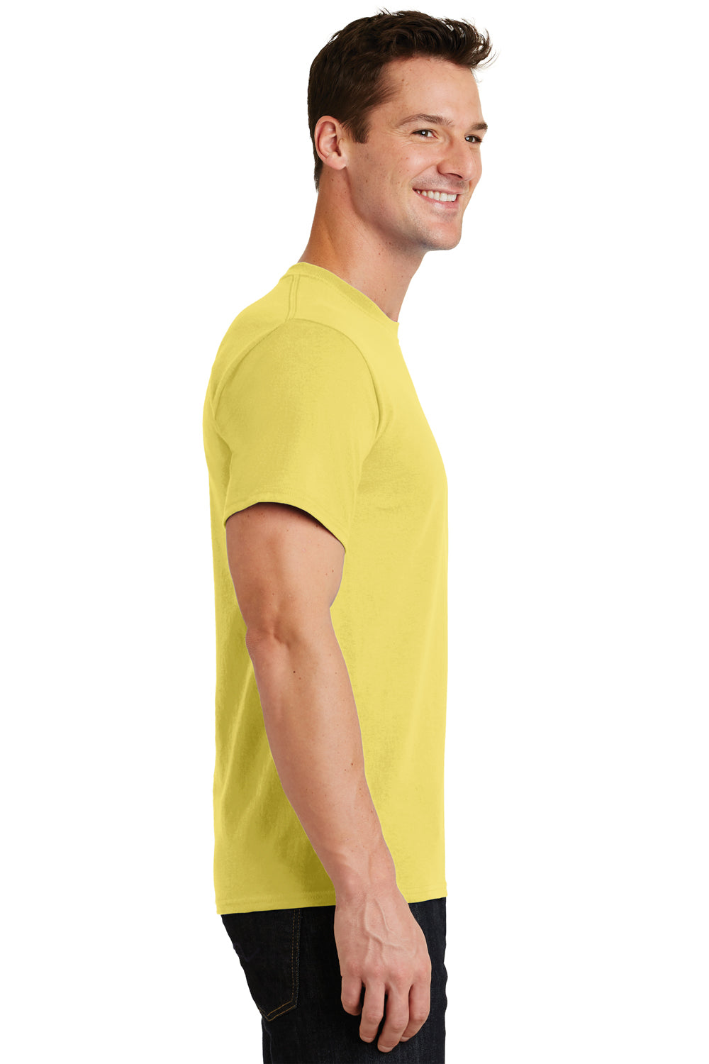 Port & Company PC61/PC61T Mens Essential Short Sleeve Crewneck T-Shirt Yellow Model Side