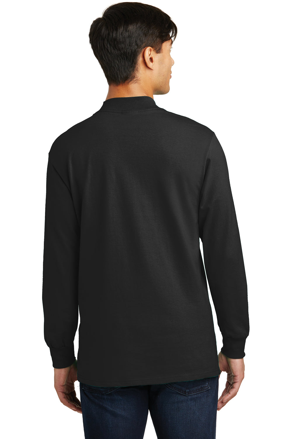 Port & Company PC61M Mens Essential Long Sleeve Mock Neck T-Shirt Jet Black Model Back