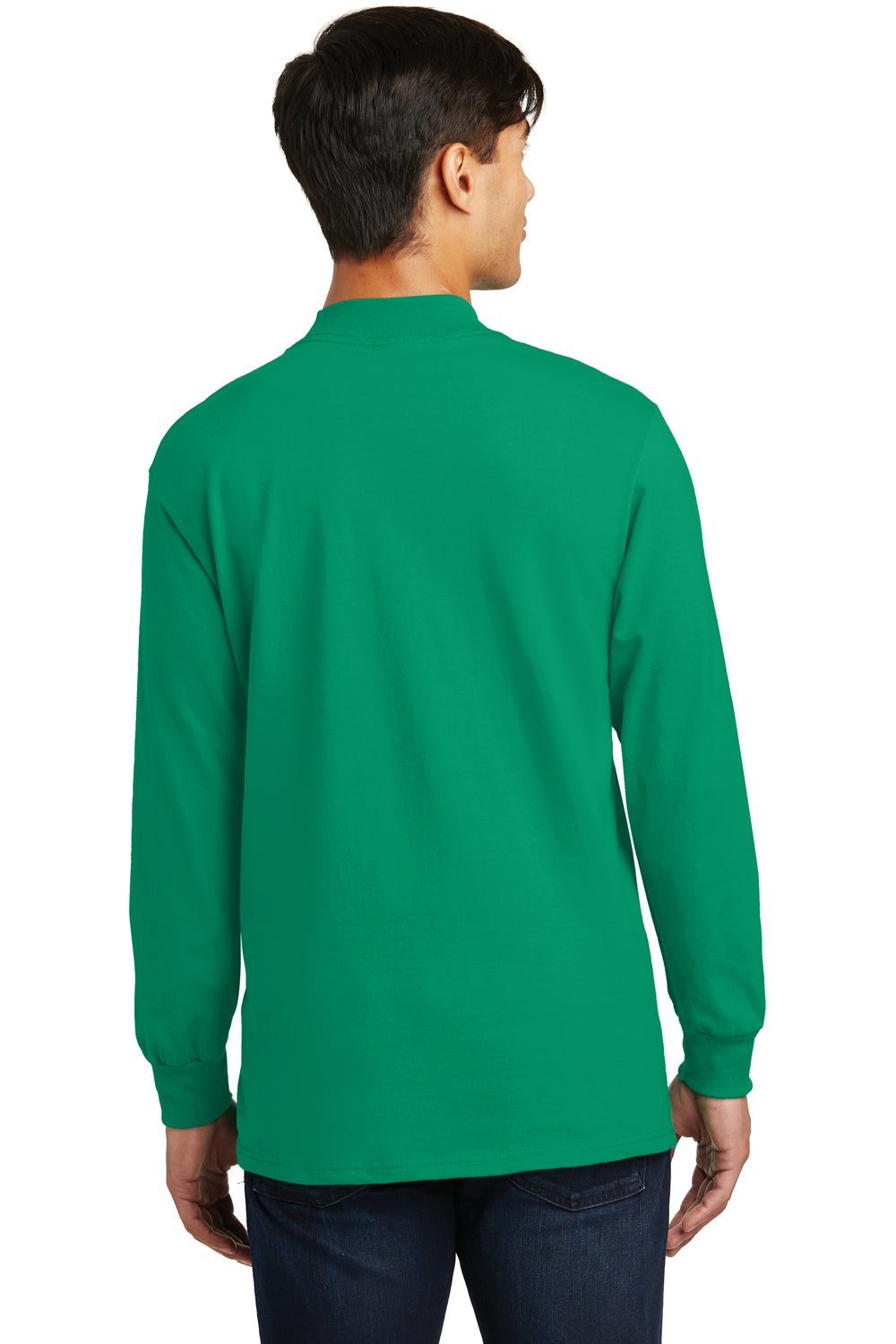 Port & Company PC61M Mens Essential Long Sleeve Mock Neck T-Shirt Kelly Green Model Back