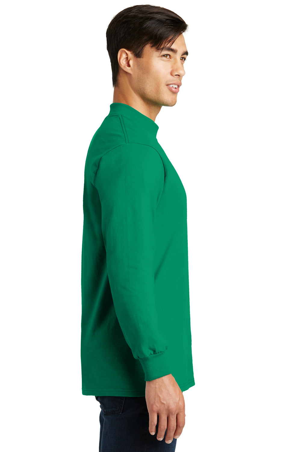 Port & Company PC61M Mens Essential Long Sleeve Mock Neck T-Shirt Kelly Green Model Side