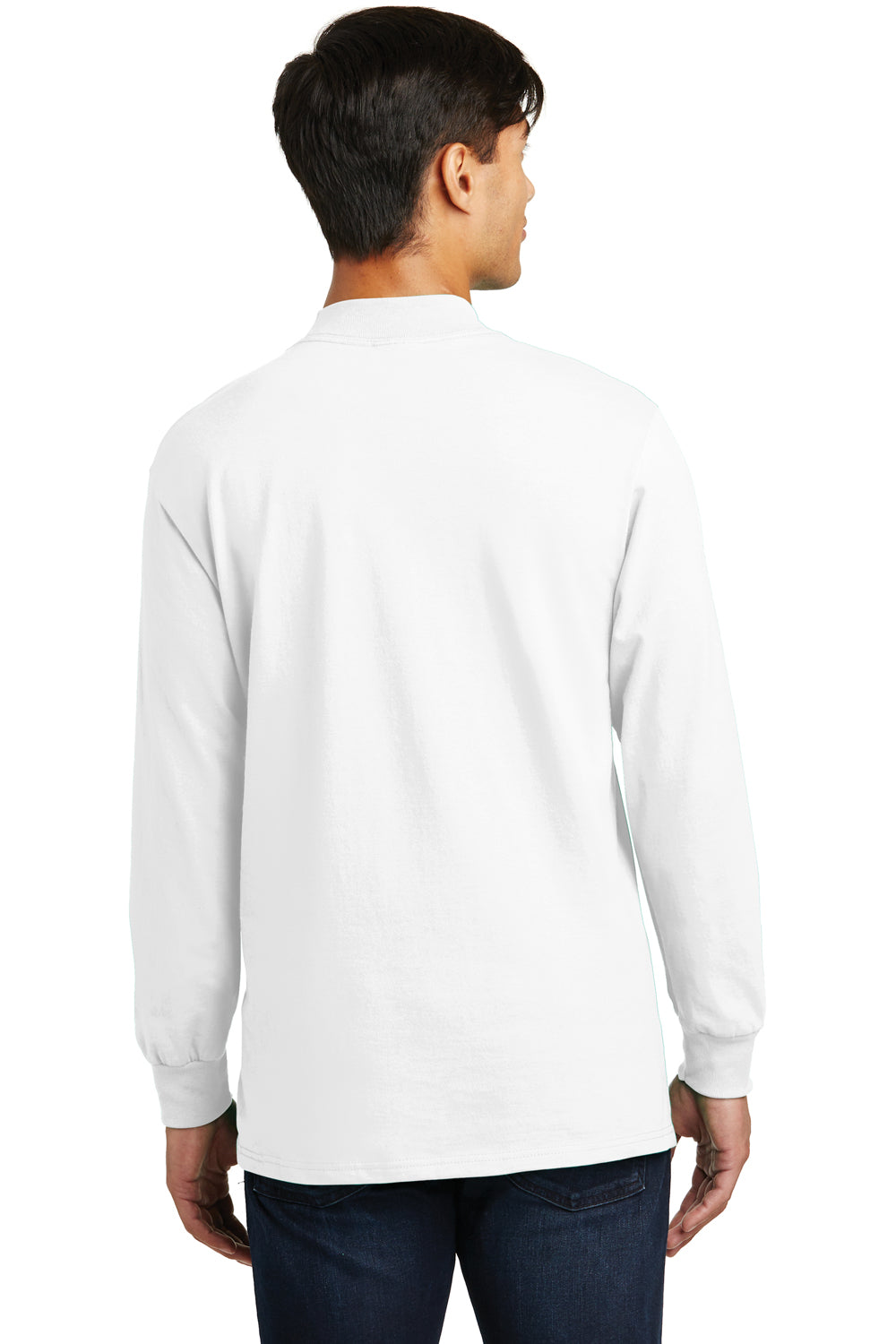 Port & Company PC61M Mens Essential Long Sleeve Mock Neck T-Shirt White Model Back