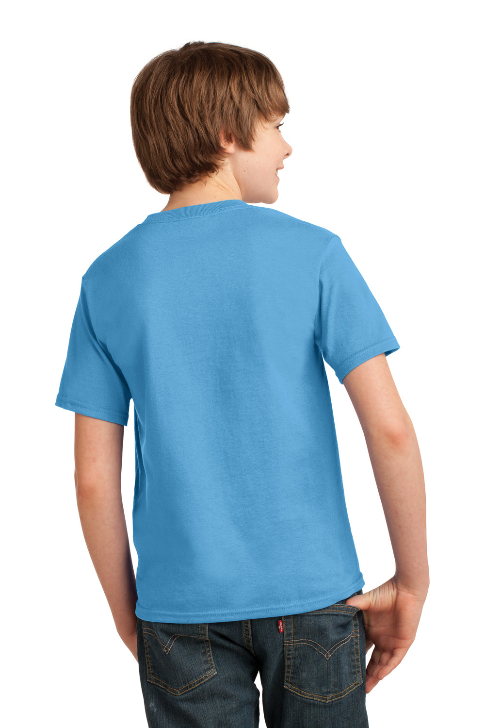 Port & Company PC61Y Youth Essential Short Sleeve Crewneck T-Shirt Aquatic Blue Model Back