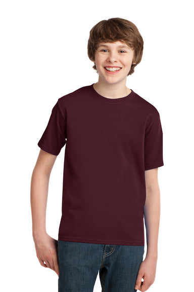 Port & Company PC61Y Youth Essential Short Sleeve Crewneck T-Shirt Athletic Maroon Model Front