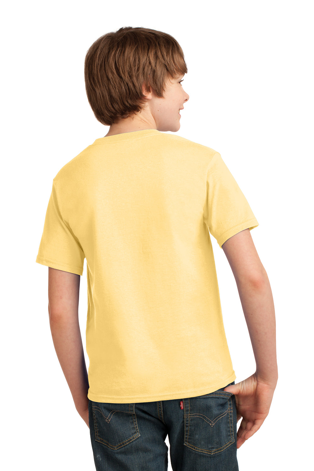 Port & Company PC61Y Youth Essential Short Sleeve Crewneck T-Shirt Daffodil Yellow Model Back