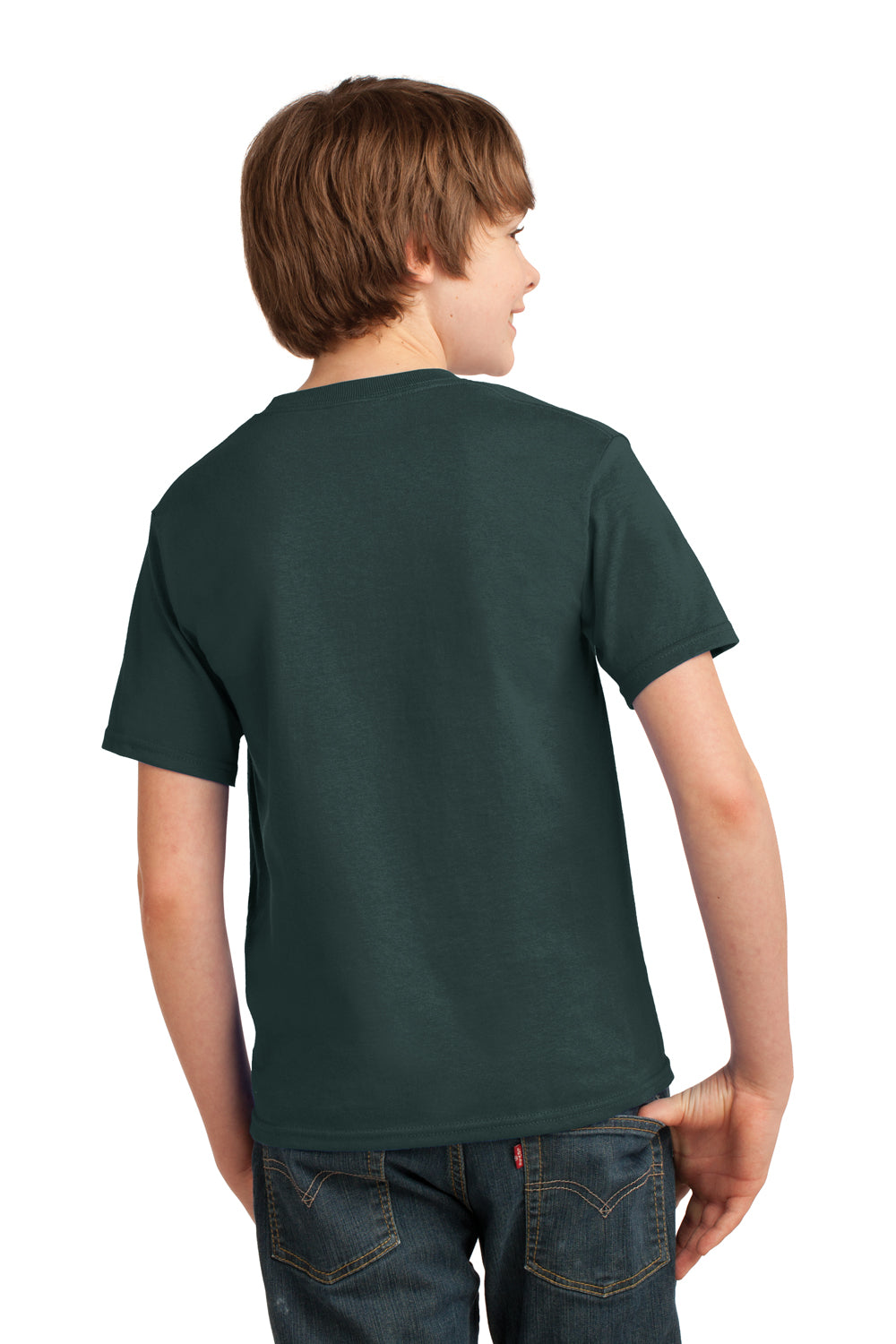 Port & Company PC61Y Youth Essential Short Sleeve Crewneck T-Shirt Dark Green Model Back