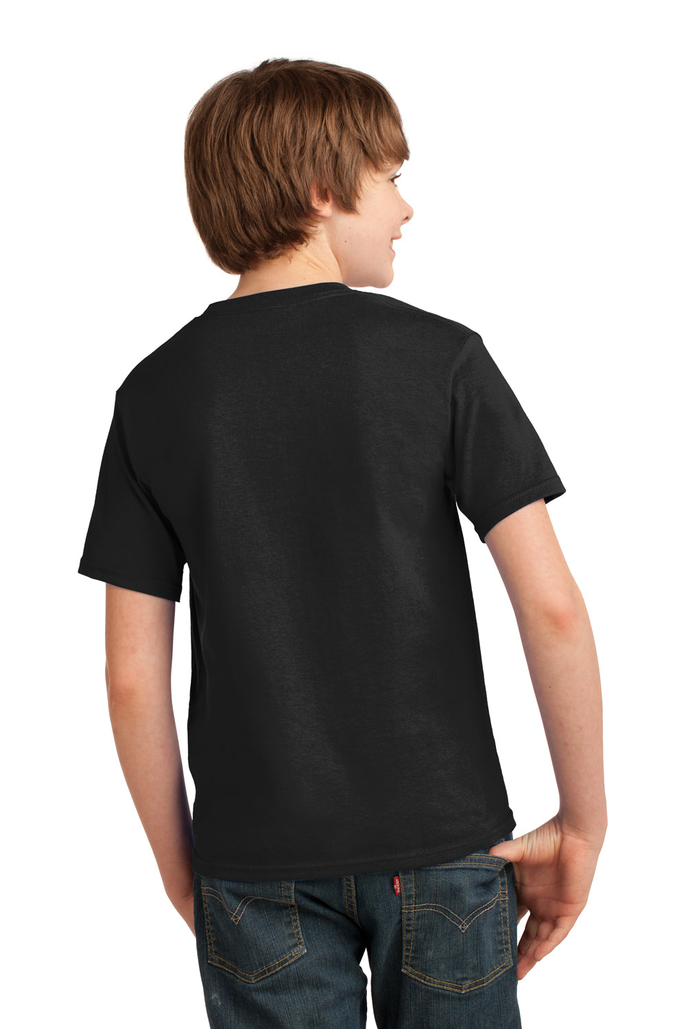 Port & Company PC61Y Youth Essential Short Sleeve Crewneck T-Shirt Jet Black Model Back