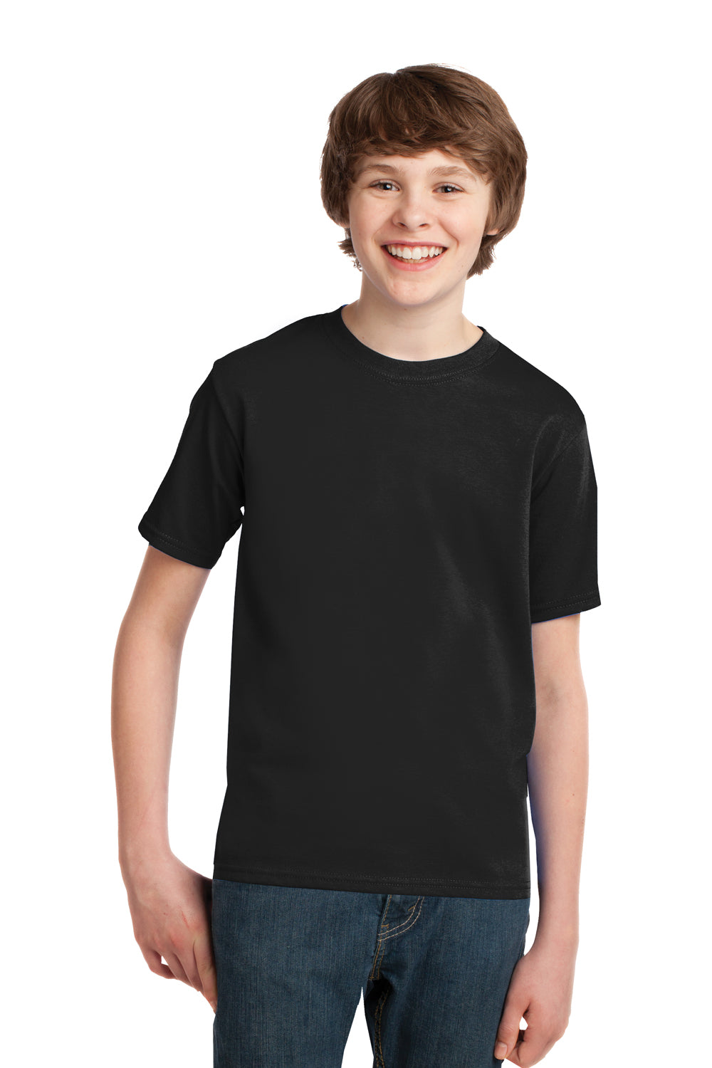 Port & Company PC61Y Youth Essential Short Sleeve Crewneck T-Shirt Jet Black Model Front