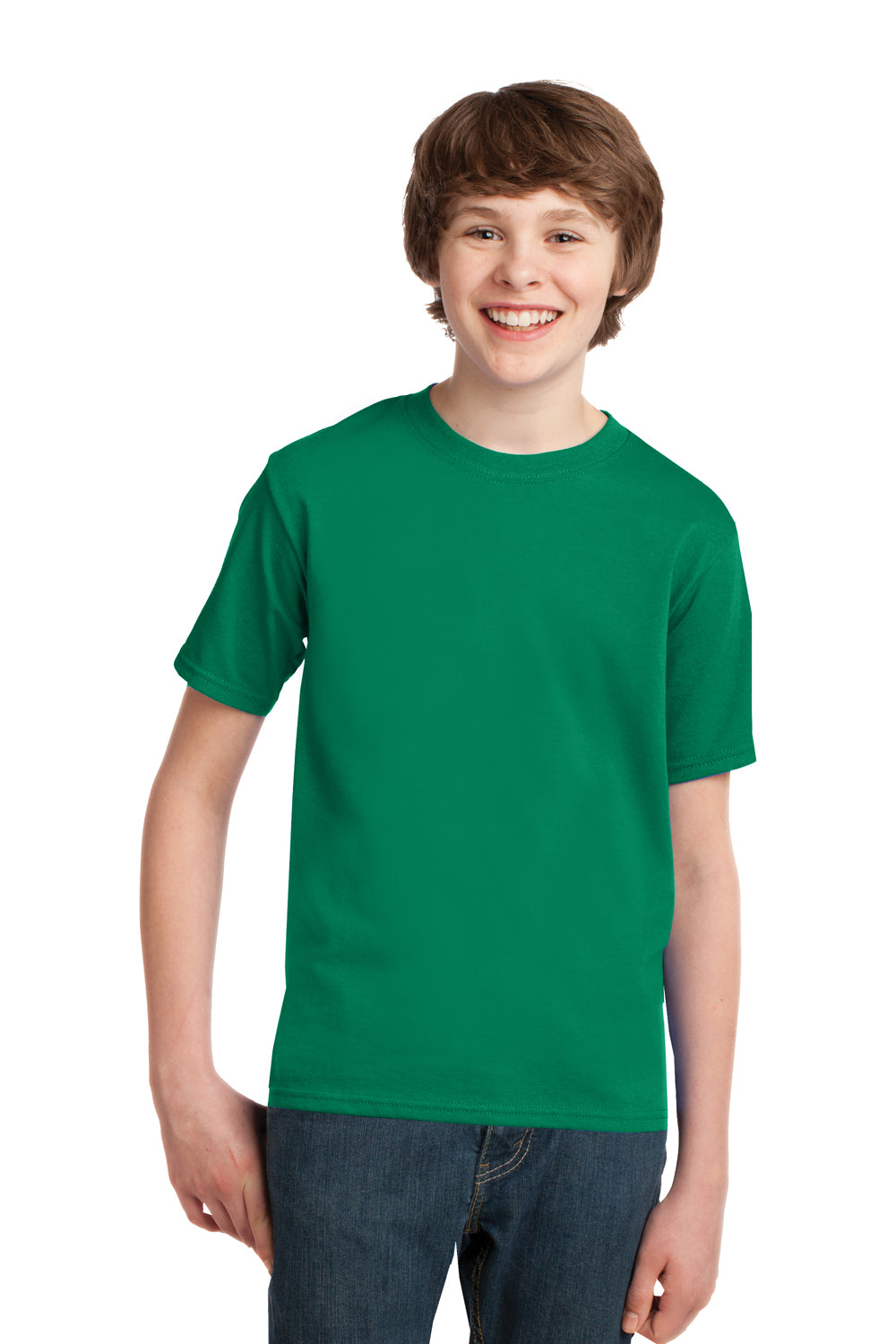 Port & Company PC61Y Youth Essential Short Sleeve Crewneck T-Shirt Kelly Green Model Front