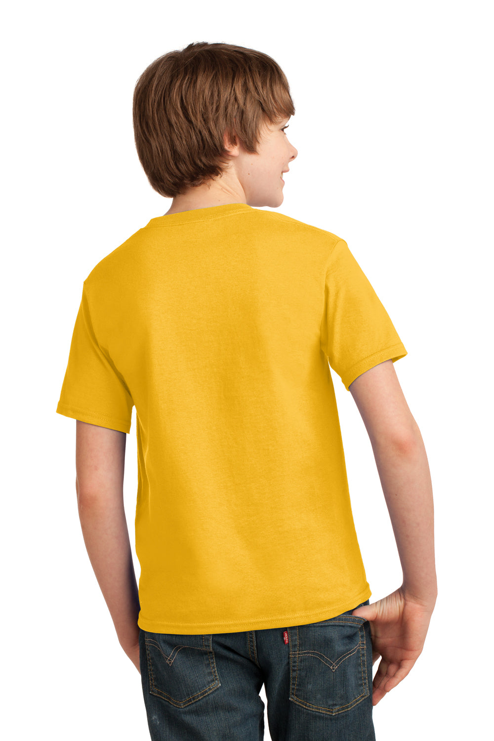 Port & Company PC61Y Youth Essential Short Sleeve Crewneck T-Shirt Lemon Yellow Model Back