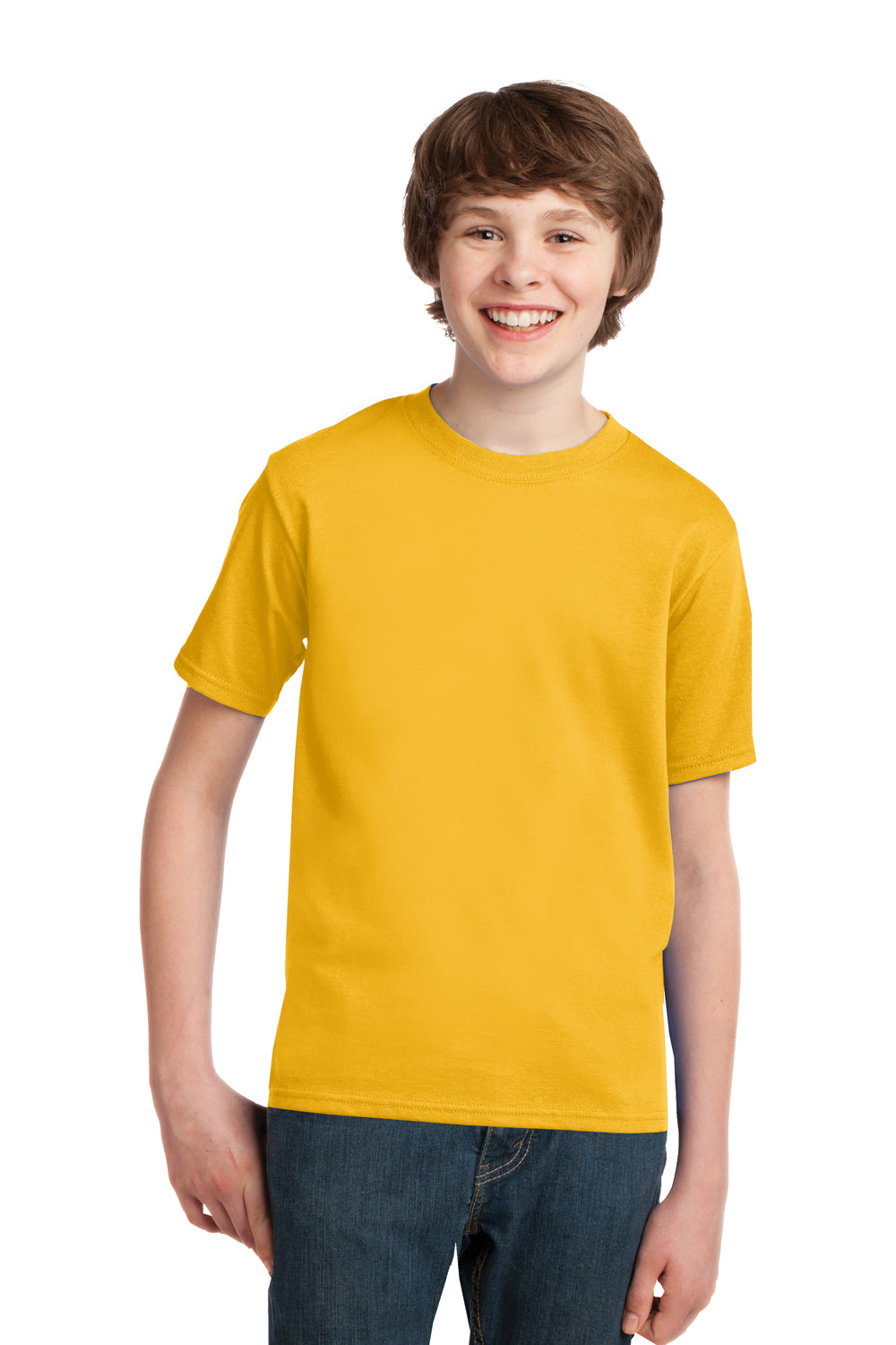 Port & Company PC61Y Youth Essential Short Sleeve Crewneck T-Shirt Lemon Yellow Model Front