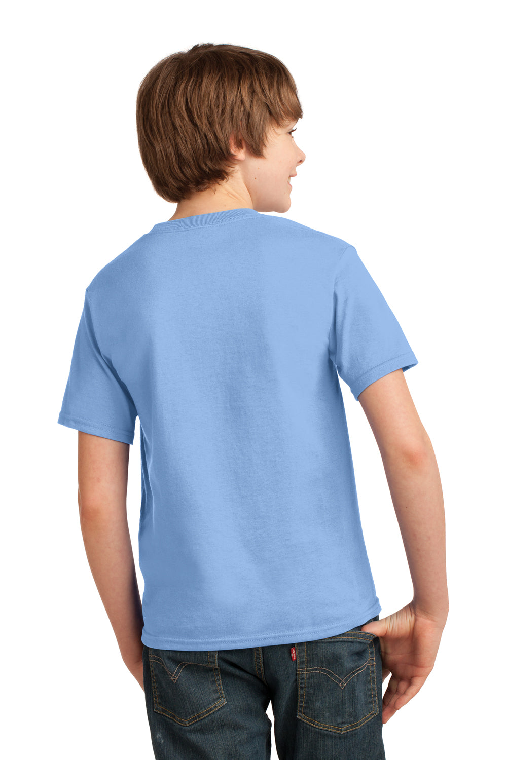 Port & Company PC61Y Youth Essential Short Sleeve Crewneck T-Shirt Light Blue Model Back