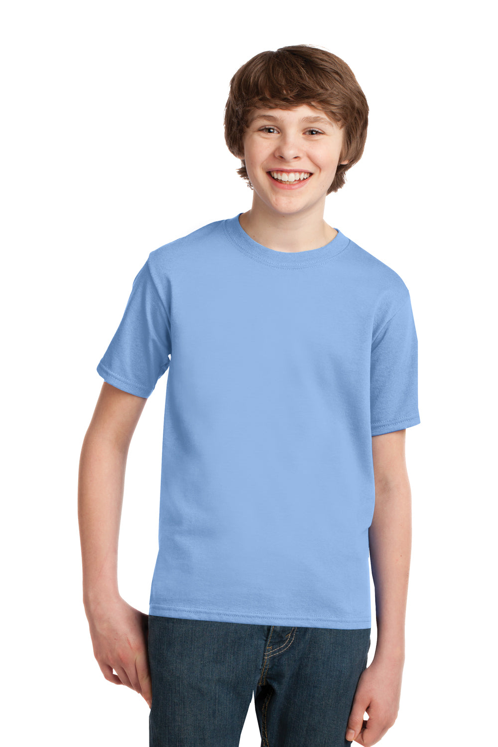 Port & Company PC61Y Youth Essential Short Sleeve Crewneck T-Shirt Light Blue Model Front