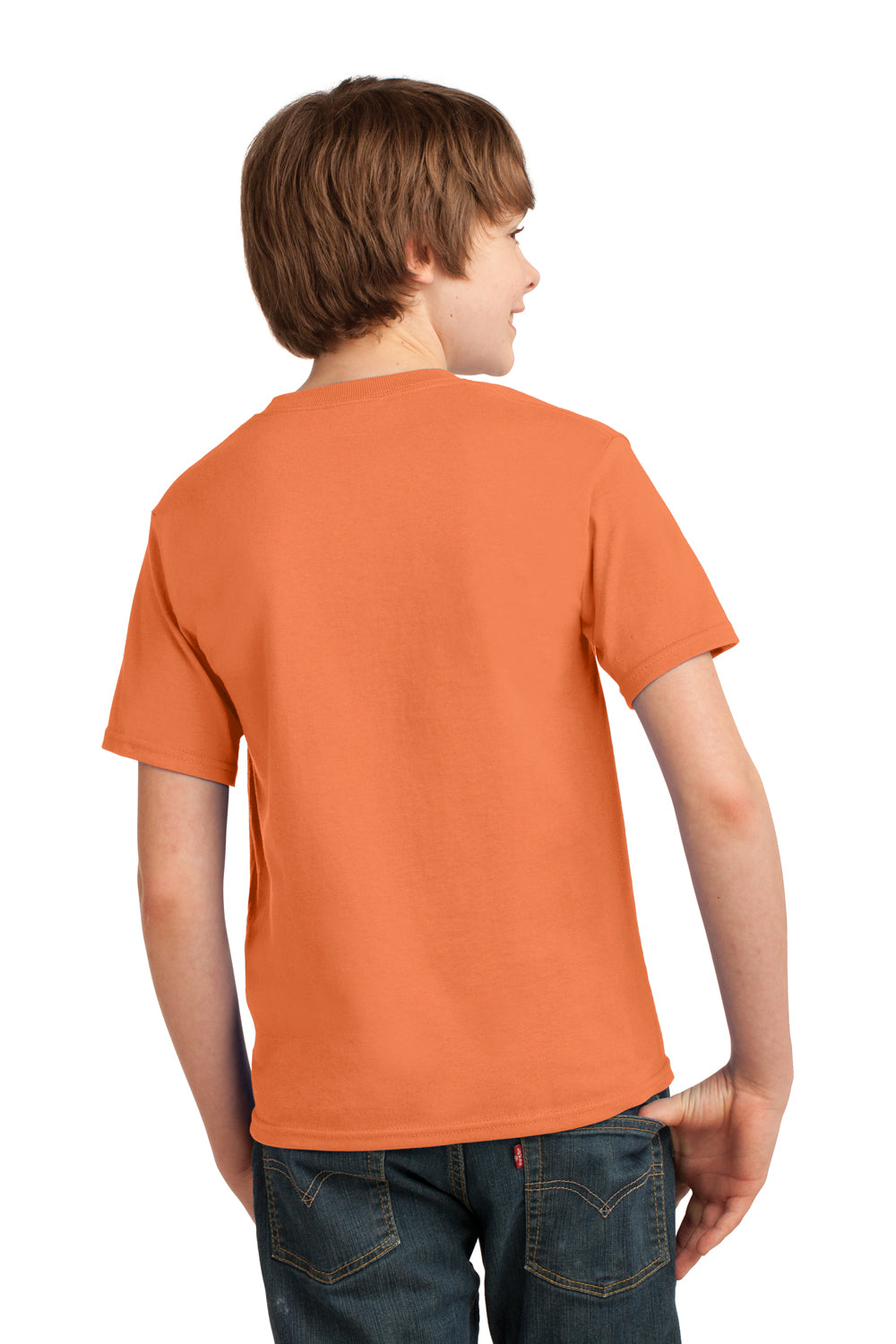 Port & Company PC61Y Youth Essential Short Sleeve Crewneck T-Shirt Orange Sherbet Model Back