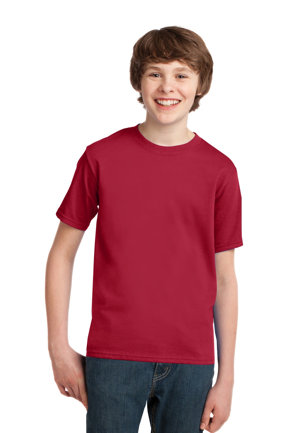 Port & Company PC61Y Youth Essential Short Sleeve Crewneck T-Shirt Red Model Front