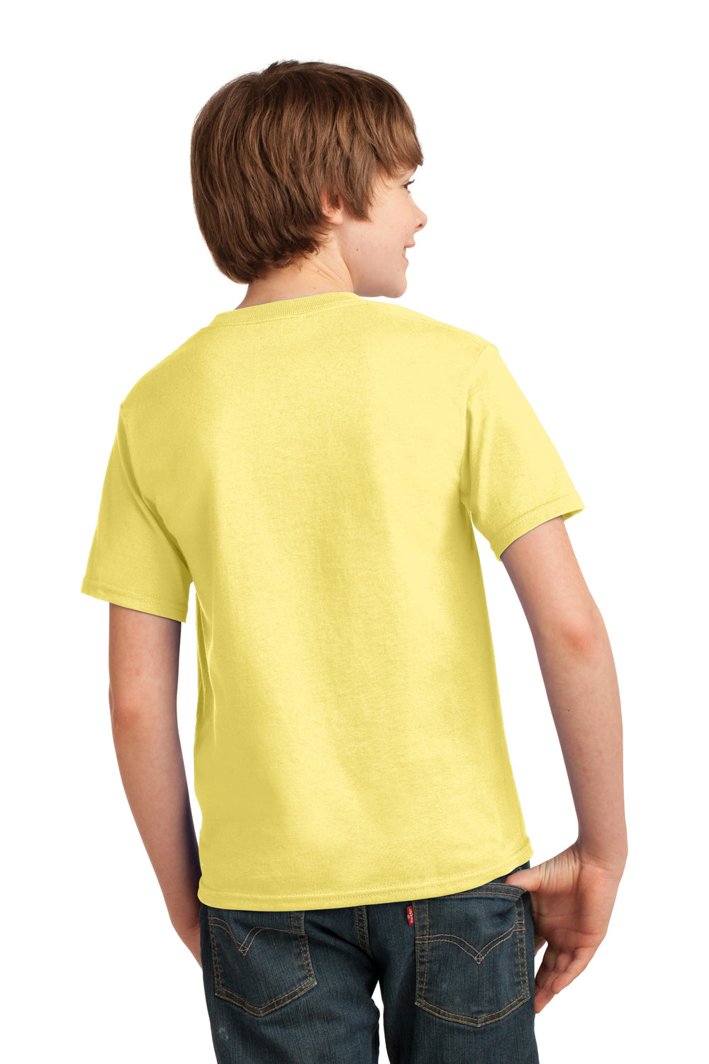 Port & Company PC61Y Youth Essential Short Sleeve Crewneck T-Shirt Yellow Model Back